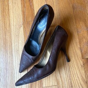 Prada vintage 90’s size 37.5 embroidered brown leather heels